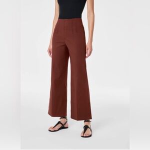 SPANX® Stretch Twill Cropped Wide Leg Pant, XL 14-16, Hickory Brown